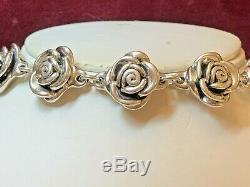 Vintage Estate Sterling Silver Bracelet Flower Signed Made In Thailand