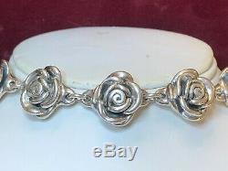 Vintage Estate Sterling Silver Bracelet Flower Signed Made In Thailand