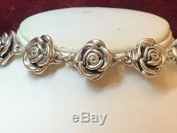 Vintage Estate Sterling Silver Bracelet Flower Signed Made In Thailand