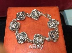 Vintage Estate Sterling Silver Bracelet Flower Signed Made In Thailand