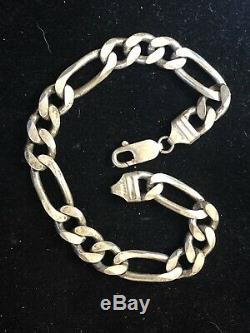 Vintage Estate Sterling Silver Bracelet Made In Italy Men's Figaro 8.5' L