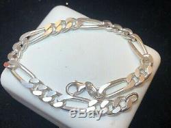 Vintage Estate Sterling Silver Bracelet Men's Figaro Made In Italy