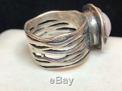 Vintage Estate Sterling Silver Cultured Pearl Mabe Ring Band Made In Israel