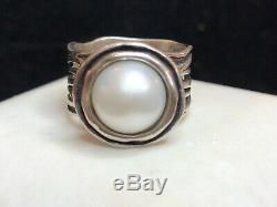 Vintage Estate Sterling Silver Cultured Pearl Mabe Ring Band Made In Israel