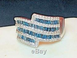 Vintage Estate Sterling Silver Diamond Band Blue & White Made In India Signed Cj