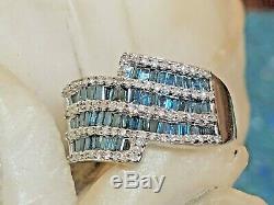 Vintage Estate Sterling Silver Diamond Band Blue & White Made In India Signed Cj