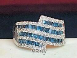 Vintage Estate Sterling Silver Diamond Band Blue & White Made In India Signed Cj