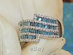 Vintage Estate Sterling Silver Diamond Band Blue & White Made In India Signed Cj