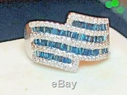 Vintage Estate Sterling Silver Diamond Band Blue & White Made In India Signed Cj