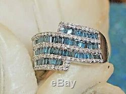 Vintage Estate Sterling Silver Diamond Band Blue & White Made In India Signed Cj