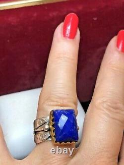 Vintage Estate Sterling Silver Lapis Lazuli Ring Made In India Signed Ys Band
