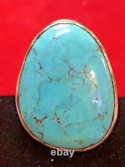 Vintage Estate Sterling Silver Large Turquoise Ring Made In India Southwestern