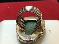 Vintage Estate Sterling Silver Large Turquoise Ring Made In India Southwestern