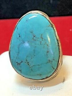 Vintage Estate Sterling Silver Large Turquoise Ring Made In India Southwestern