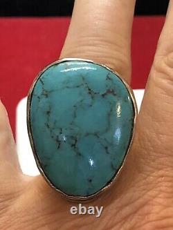 Vintage Estate Sterling Silver Large Turquoise Ring Made In India Southwestern