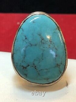 Vintage Estate Sterling Silver Large Turquoise Ring Made In India Southwestern