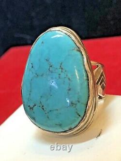 Vintage Estate Sterling Silver Large Turquoise Ring Made In India Southwestern