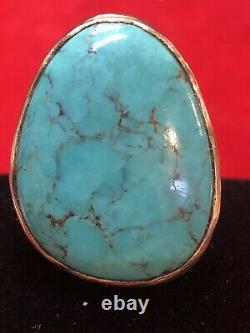 Vintage Estate Sterling Silver Large Turquoise Ring Made In India Southwestern