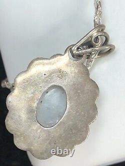 Vintage Estate Sterling Silver Moonstone Pendant Necklace Made In India Gemstone