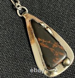 Vintage Estate Sterling Silver Native Mahogany Obsidian Hand Made Necklace 18