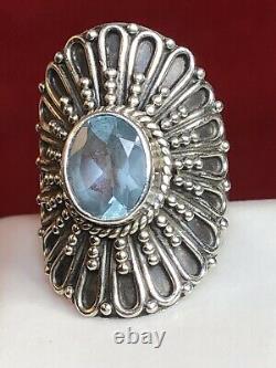 Vintage Estate Sterling Silver Natural Blue Topaz Finger Ring Made In India