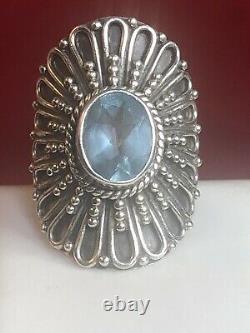 Vintage Estate Sterling Silver Natural Blue Topaz Finger Ring Made In India