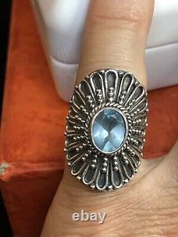 Vintage Estate Sterling Silver Natural Blue Topaz Finger Ring Made In India