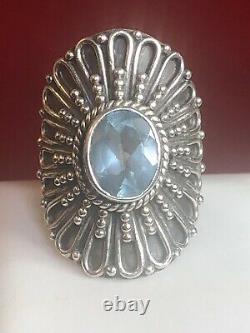 Vintage Estate Sterling Silver Natural Blue Topaz Finger Ring Made In India