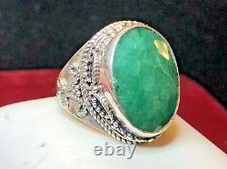 Vintage Estate Sterling Silver Natural Jade Ring Made India Signed Ys Gemstone