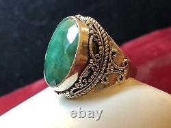 Vintage Estate Sterling Silver Natural Jade Ring Made India Signed Ys Gemstone
