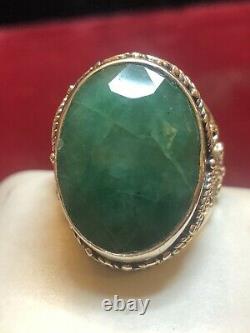 Vintage Estate Sterling Silver Natural Jade Ring Made India Signed Ys Gemstone