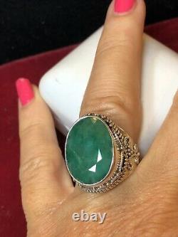 Vintage Estate Sterling Silver Natural Jade Ring Made India Signed Ys Gemstone