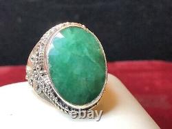 Vintage Estate Sterling Silver Natural Jade Ring Made India Signed Ys Gemstone