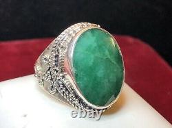 Vintage Estate Sterling Silver Natural Jade Ring Made India Signed Ys Gemstone