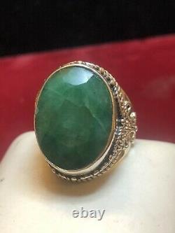 Vintage Estate Sterling Silver Natural Jade Ring Made India Signed Ys Gemstone