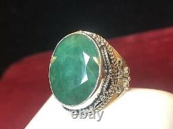 Vintage Estate Sterling Silver Natural Jade Ring Made India Signed Ys Gemstone