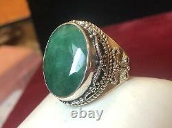 Vintage Estate Sterling Silver Natural Jade Ring Made India Signed Ys Gemstone