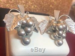 Vintage Estate Sterling Silver Taxco Earrings Grapes 3-d Large Made In Mexico