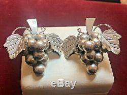 Vintage Estate Sterling Silver Taxco Earrings Grapes 3-d Large Made In Mexico