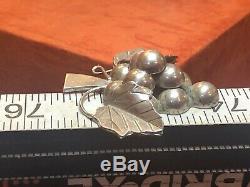 Vintage Estate Sterling Silver Taxco Earrings Grapes 3-d Large Made In Mexico