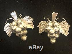 Vintage Estate Sterling Silver Taxco Earrings Grapes 3-d Large Made In Mexico