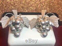 Vintage Estate Sterling Silver Taxco Earrings Grapes 3-d Large Made In Mexico