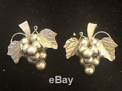 Vintage Estate Sterling Silver Taxco Earrings Grapes 3-d Large Made In Mexico