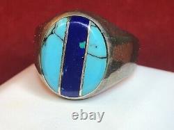 Vintage Estate Sterling Silver Turquoise Lapis Ring Made In Mexico Taxco Ff-49