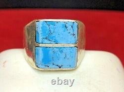 Vintage Estate Sterling Silver Turquoise Ring 950 Made In Mexico Inlaid