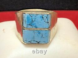 Vintage Estate Sterling Silver Turquoise Ring 950 Made In Mexico Inlaid