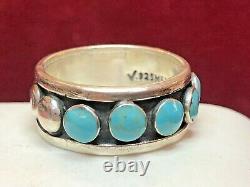 Vintage Estate Sterling Silver Turquoise Ring Band Signed Made In Mexico