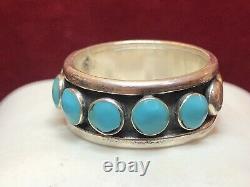 Vintage Estate Sterling Silver Turquoise Ring Band Signed Made In Mexico