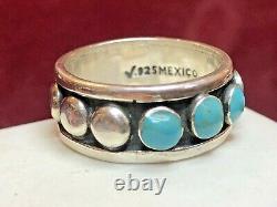 Vintage Estate Sterling Silver Turquoise Ring Band Signed Made In Mexico