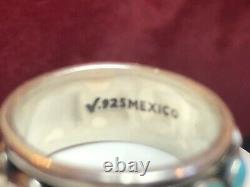 Vintage Estate Sterling Silver Turquoise Ring Band Signed Made In Mexico